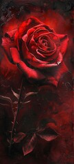 Close-up of a red rose with its edges smoldering, against a dark, romantic setting, evoking a sense of fleeting beauty and intense passion
