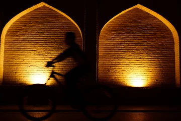 Poster Khaju Brug Khajoo bridge at night, across the Zayandeh River in Isfahan, Iran.