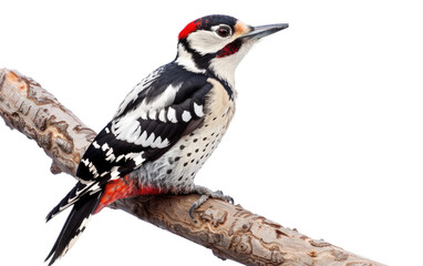 Woodpecker Resting on Timber Twig isolated on transparent Background