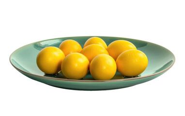 Vibrant Yellow Easter Eggs Arranged on a Green Plate isolated on transparent Background