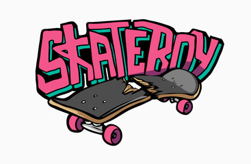 skate boy slogan with broken skateboard graphic hand drawn vector illustration © tsuponk