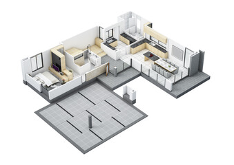 Floor plan top view. House interior isolated on white background. 3D render