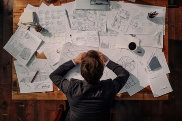 Businessman works on a sketches of a startup creative project. Generative AI - 775132344