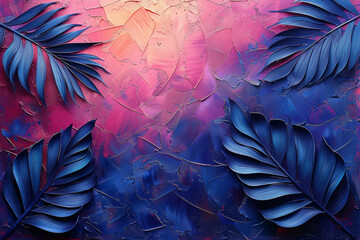 Background featuring palm leaves depicted in the style of acrylic paints.