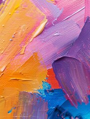 Macro shot of oil paint texture with brilliant colors and dynamic strokes, ideal for vibrant design...