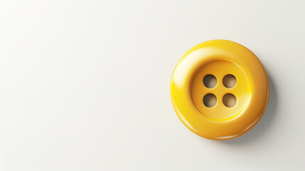Yellow round coat button placed on a white background with copy space.
