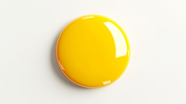 Yellow round button placed on a white background with copy space.