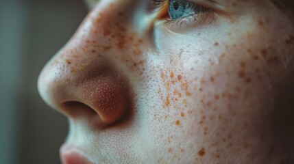 A close up of a person with freckles on their face, AI