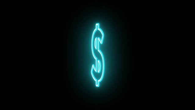 Neon dollar sign animation, rotation around vertical axis. Glowing neon 3D dollar icon, looped spin. Money cash, digital currency market, USD, bank business and finance. Violet, blue, azure colors