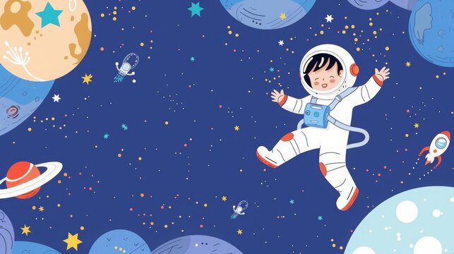 space and astronaut theme, vector, simple design, clean, lots of whitespace