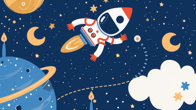 space and astronaut theme, vector, simple design, clean, lots of whitespace - Powered by Adobe