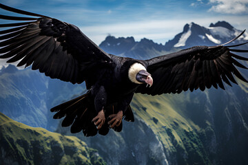 Andean Condor, soaring over the Andes Mountains