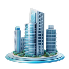 3d model of a blue city with buildings Isolated on transparent background