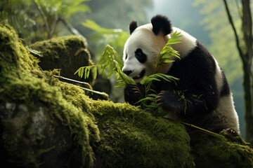 Giant Panda, in the mountainous bamboo forests of China