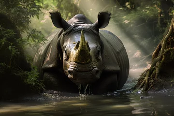 Deurstickers Javan Rhino, found in the dense jungles of Java © SappiStudio