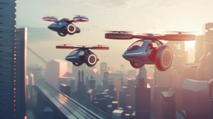 Fototapeta na wymiar Urban air mobility concept, showing the use of flying cars and drones for personal and cargo transport low texture