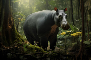 Malayan Tapir, roaming the jungles of Southeast Asia - obrazy, fototapety, plakaty