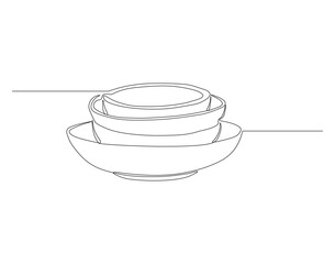 Continuous Line Drawing Of Stack Of Bowls. One Line Of Bowls. Kitchenware concept Continuous Line Art. Editable Outline.