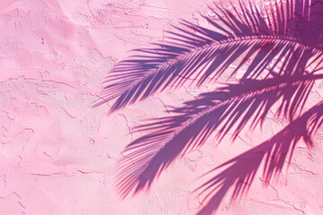 Pink background with palm leaves shadow. Copy space. Minimal concept.