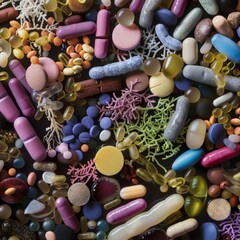 Probiotics and the microbiome, visualizing the beneficial bacteria and their role in human health no splash - obrazy, fototapety, plakaty
