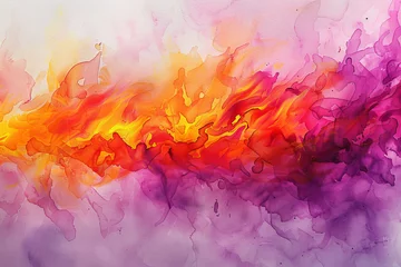 Fotobehang Watercolor Blaze Across a Sunset Sky © smth.design