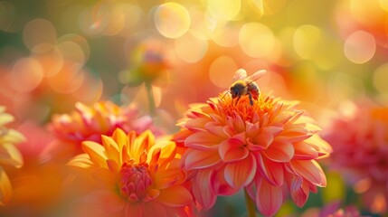 Vibrant macro photography  bee pollinating colorful flowers with stunning detail and sharpness