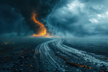 Dramatic Volcanic Eruption with Lightning in Ash Cloud.