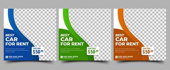 Set of editable Car rental promotion social media post template design
