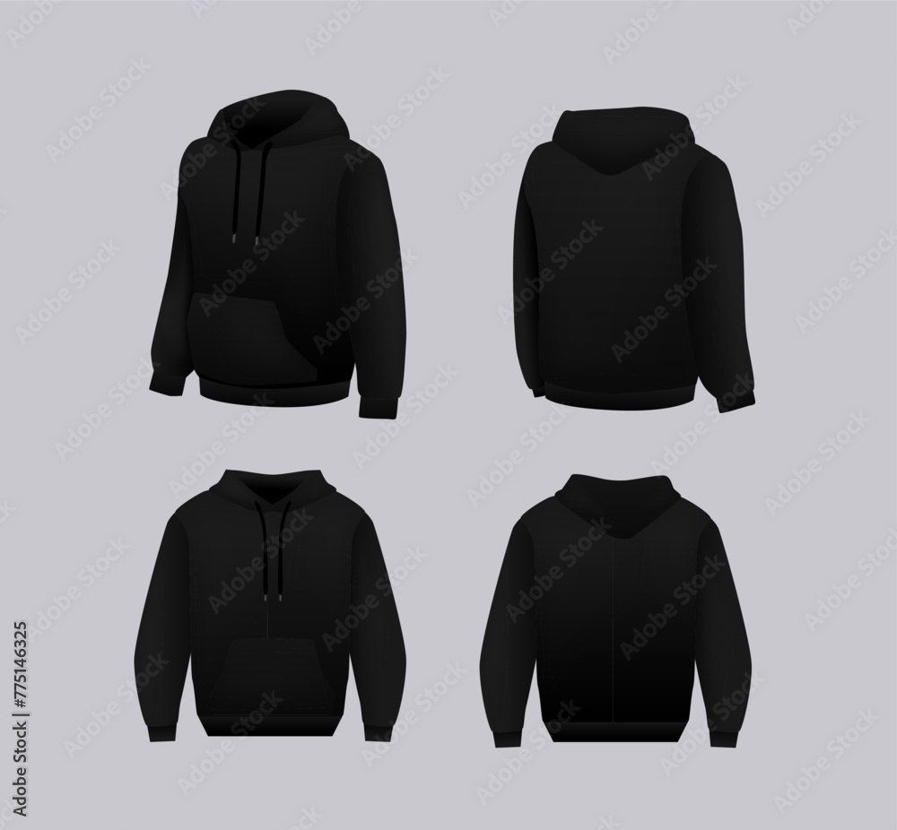 Sticker blank black hoodie template. long sleeve sweatshirts template with clipping path, gosh for printing - Stickers