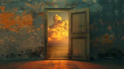 door to the sky with abstract room