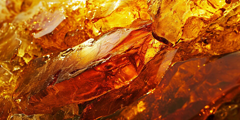 Natural amber texture abstract background. Macro amber. Dark yellow amber stones. Bright warm orange and yellow gold colors in fiery textured autumn background color Beautiful colored pieces of amber