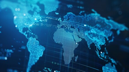 Obraz premium Map of the planet. World map. Global social network. Future. Blue futuristic background with planet Earth. Internet and technology