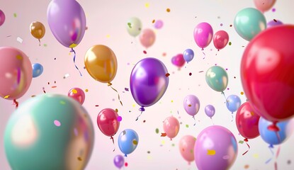 Celebration in the air: A colorful display of floating confetti balloons, perfect for parties and special occasions