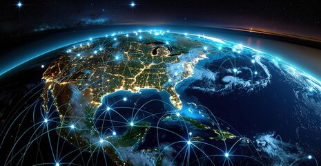 Illuminated Earth at Night: Global Communications and Urban Lighting - obrazy, fototapety, plakaty