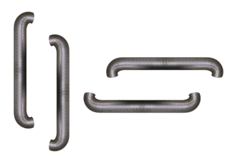 Flexible pipe made of acid-resistant sheet metal used in a gas furnace, water heater to discharge exhaust gases - on isolated transparent background.