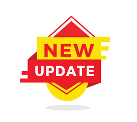 New update red label icon for announcement, advertising, vector. Flat design template for banner, advertising, announcement.