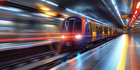 Night Train - Underground train speed blur - obrazy, fototapety, plakaty