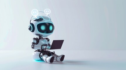 3D robot, technological concept personal assistant, support, chatbot, assistant, support service. Background for advertising the capabilities of artificial intelligence and work technology. - 775150517