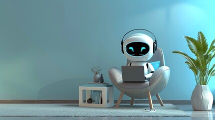 3D robot, technological concept personal assistant, support, chatbot, assistant, support service. Background for advertising the capabilities of artificial intelligence and work technology. - 775150567