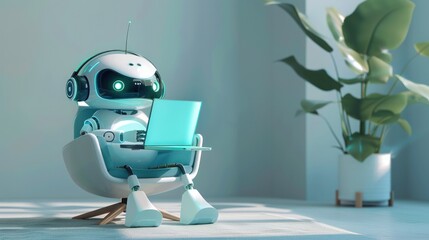 3D robot, technological concept personal assistant, support, chatbot, assistant, support service. Background for advertising the capabilities of artificial intelligence and work technology. - 775150572