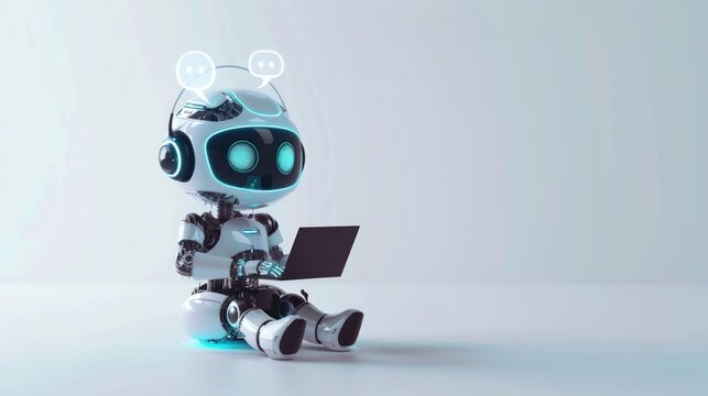 3D robot, technological concept personal assistant, support, chatbot, assistant, support service. Background for advertising the capabilities of artificial intelligence and work technology.
