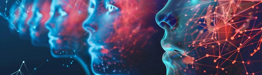 Emotion recognition technology, illustrating AI interpreting human feelings through facial expressions and speech low noise