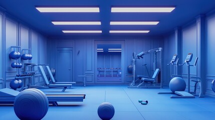 Interior of an empty modern gym with sports equipment. The concept of a healthy lifestyle and taking care of your body. Fitness, workout, background for advertising. - 775151504