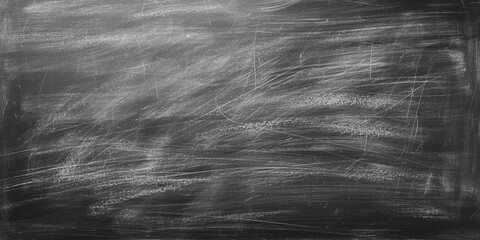 Abstract chalkboard textured background. Black chalkboard textured backdrop with space for text. Surface with dirty white streaks. Realistic detailed grunge school blackboard texture classroom school