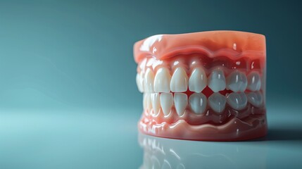 Concept of dental servicing, teeth, prosthetics. Advertising background for dentists, medical clinics. - 775152141