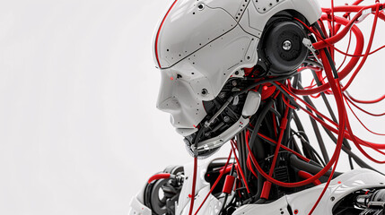 Obraz premium Robot connected to artificial intelligence brain computer interface concept 