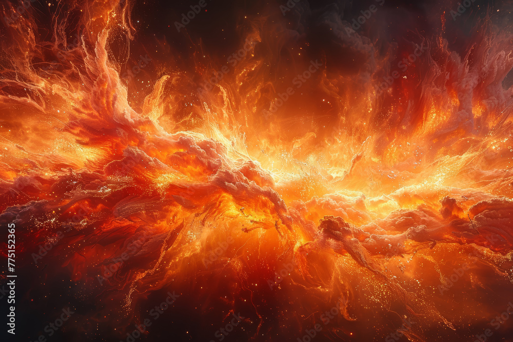 Poster a burst of fiery reds and oranges exploding on a canvas, radiating warmth and intensity reminiscent 