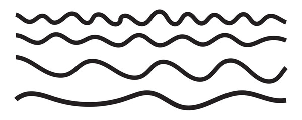 Vector water waves. Set of wavy zigzag lines. Vector zigzag lines and waves, wavy pattern. Black curved lines pattern in abstract style. Vector illustration - obrazy, fototapety, plakaty