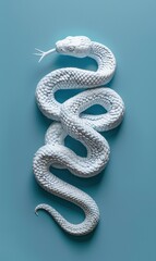 Obraz premium A white snake with a patterned texture on a blue background