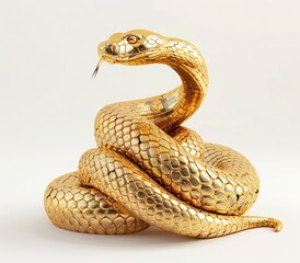 A golden snake sculpture coiled and poised